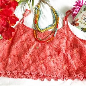 Coral Crop Top. Size Large (fits medium)